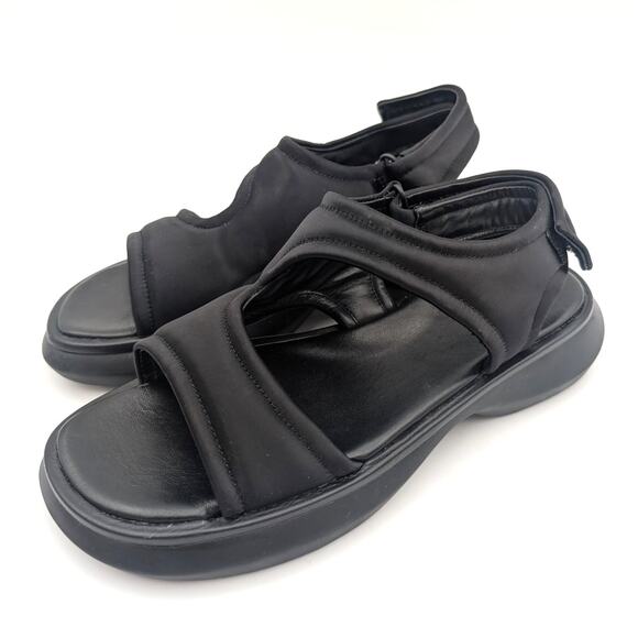 Vince Fresca Strappy Sandal Hook & Loop Open Toe Women's Black Size US6 EU36 - Picture 1 of 12